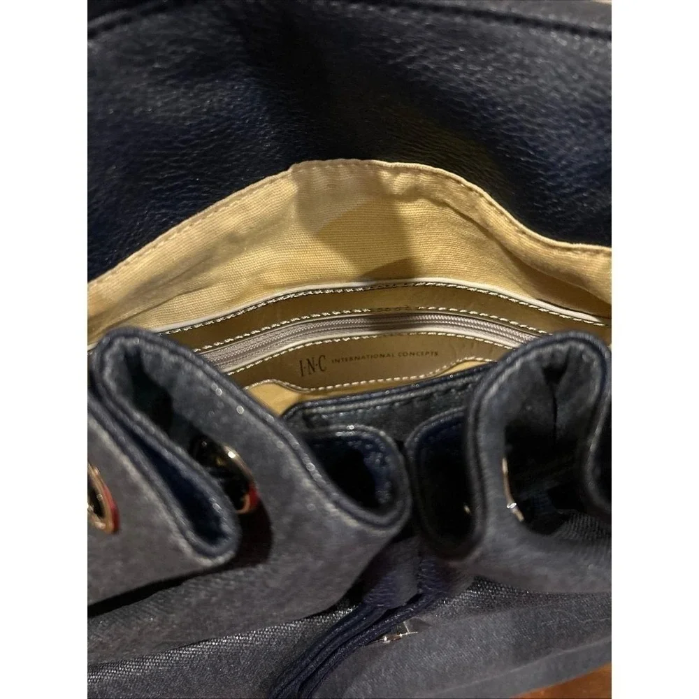 INC International Concepts Women's Bailie Metallic Twill Backpack Blue O/S